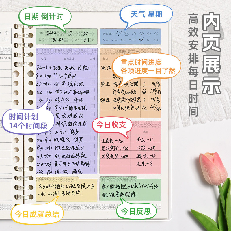 데일리플랜 주간플랜 2024년 노트 다이어리 일정 루스리프 여름수능시험 자기수양체크인 할일목록 대학원입시 시간관리 효율계획기록부