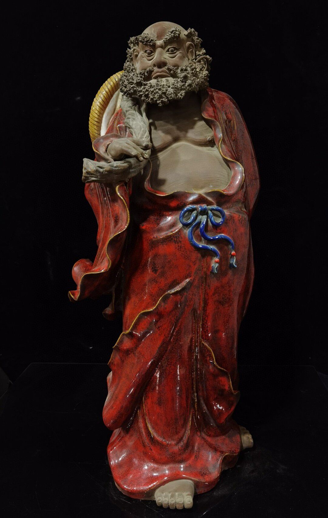 独特收藏石湾工艺手绘瓷雕高60*28厘米一叶渡江达莫罗汉大摆件