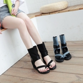 牛仔布女鞋 坡跟厚底高帮套趾韩系今年新款 凉鞋 内增高防滑罗马凉靴