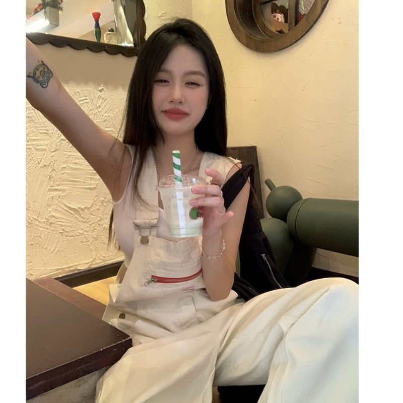 牛仔背带裤女春米色奶盐系2026新款设计感宽松显瘦减龄拖地阔腿裤,女装/女士精品,牛仔裤,淘宝优惠券,粉丝福利购,淘宝优惠卷