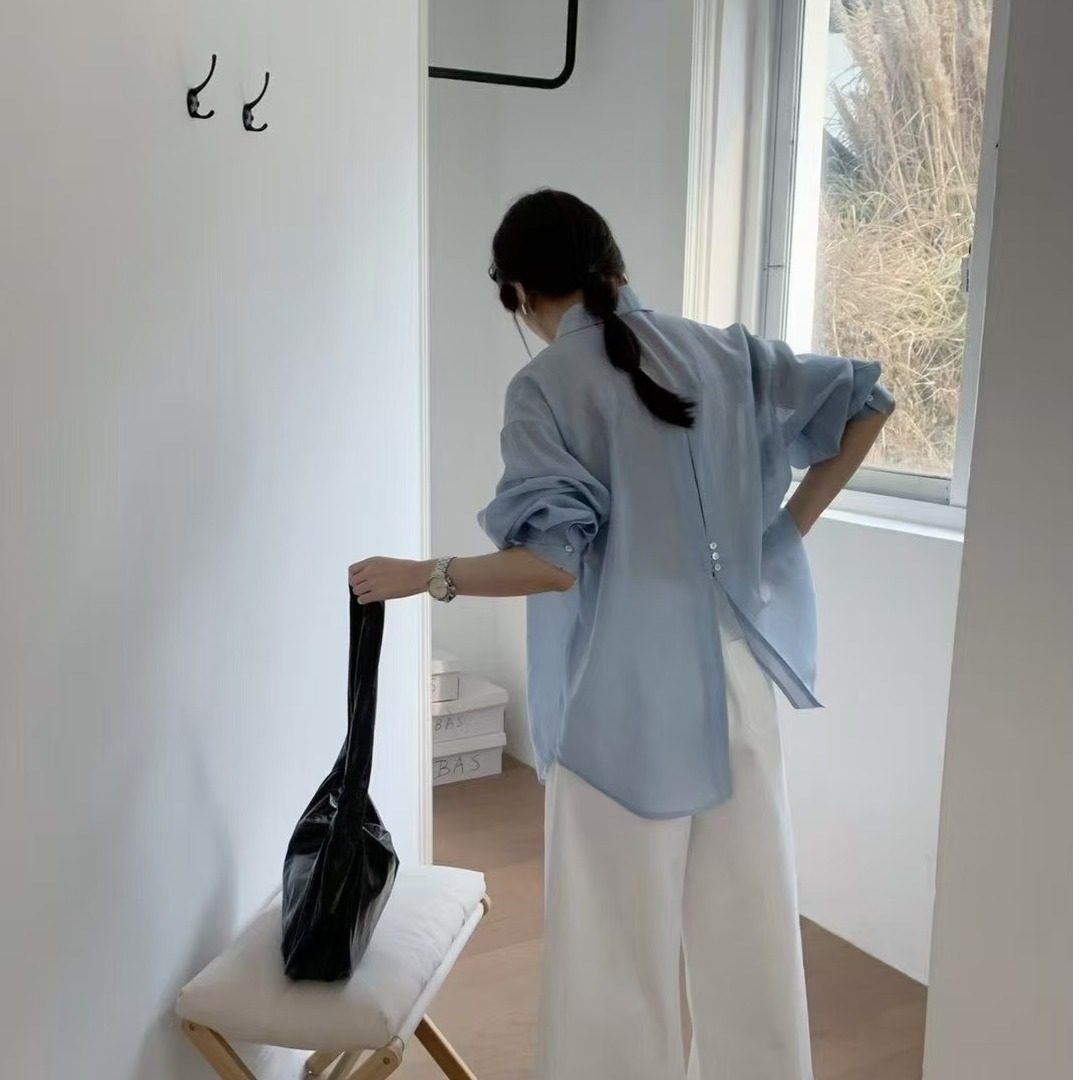 后背开叉长袖衬衫女2026年春秋韩系宽松廓形百搭休闲防晒衬衣外套,女装/女士精品,衬衫,淘宝优惠券,粉丝福利购,淘宝优惠卷