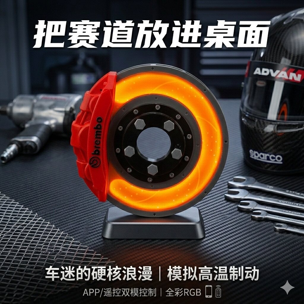 夜灯发光刹车盘卡钳模型创意桌面氛围led充电LED布雷博刹车盘