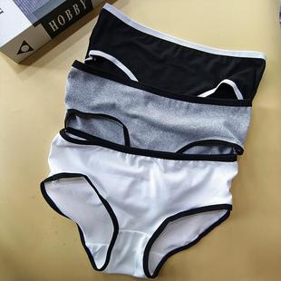 头2025夏新款 性感撞色黑白灰半包臀内裤 女中腰舒适透气运动三角裤