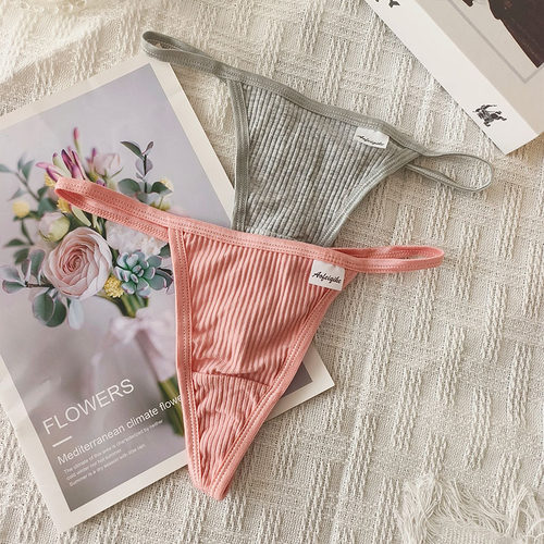 螺纹棉舒适弹力细带丁字裤女无痕