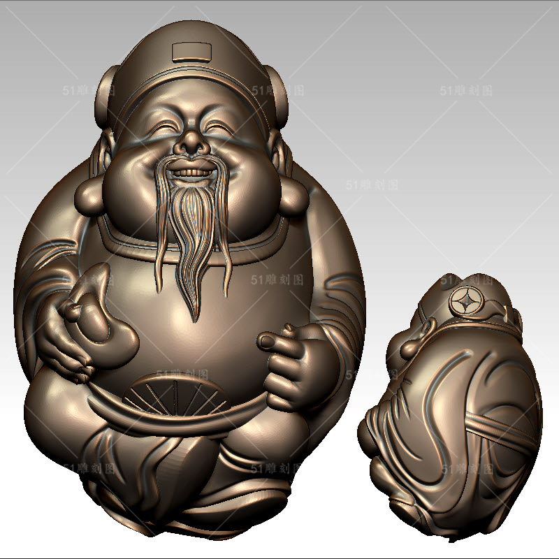 3D模型打印扫描图stl/obj圆雕图木雕核雕核雕财神手串手把件立体