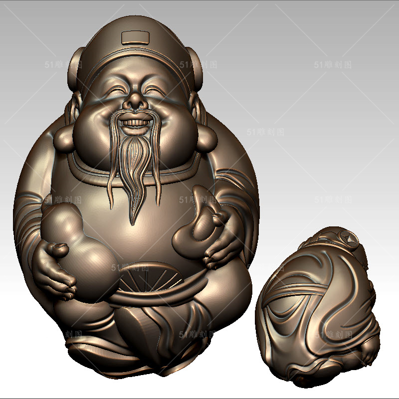 3D模型打印扫描图stl/obj圆雕图木雕核雕财神手串手把件立体图