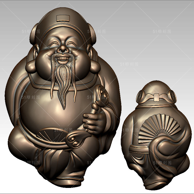 3D模型打印扫描图stl/obj圆雕图木雕核雕财神手串手把件立体图