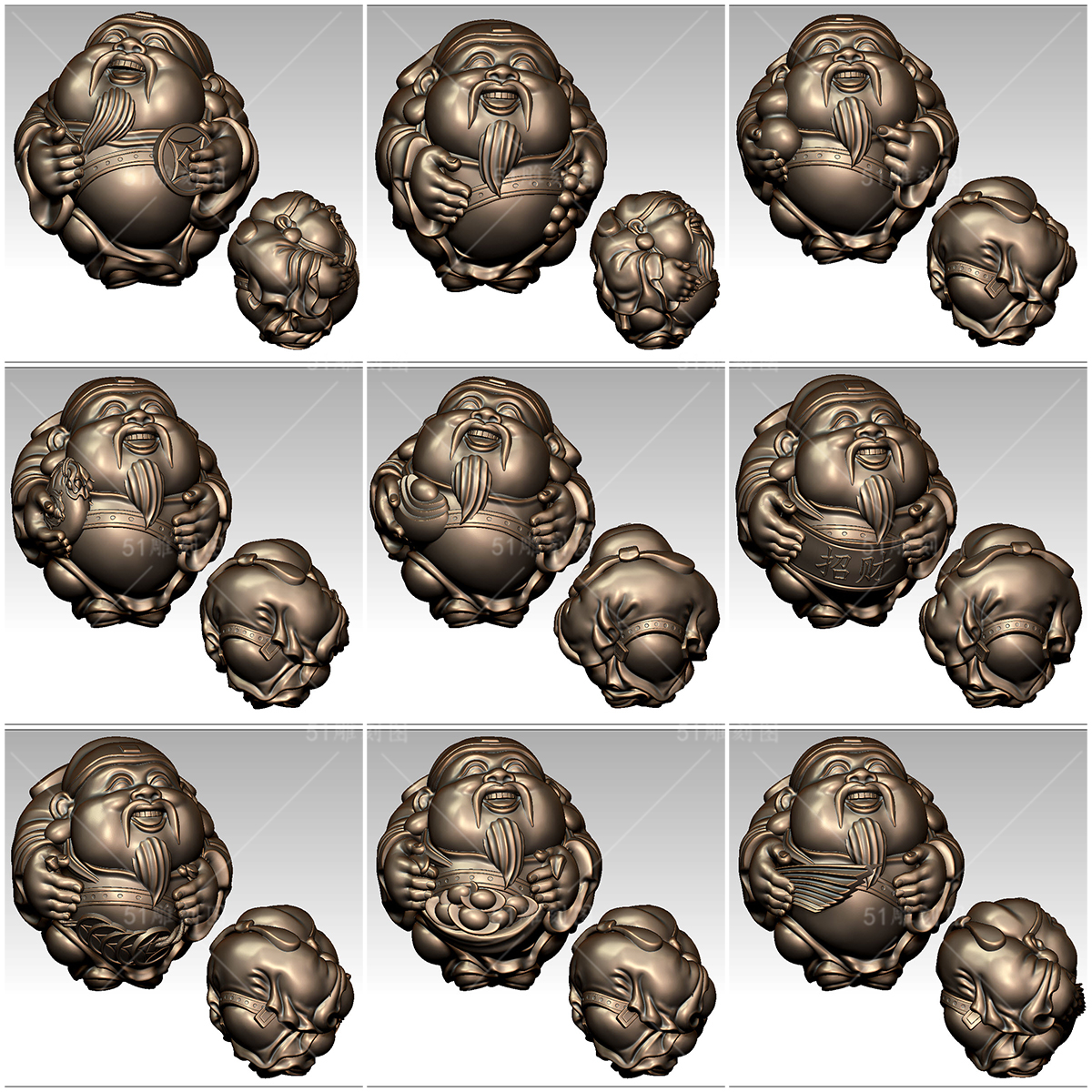 3D模型打印扫描图stl/obj圆雕图木雕核雕财神手串手把件立体图