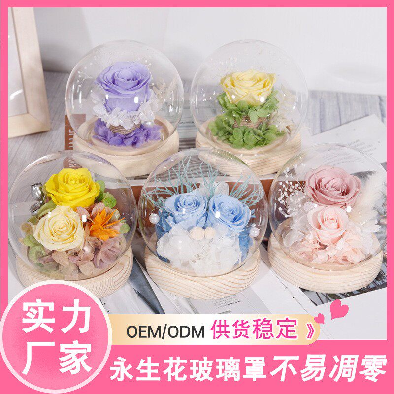 永生花圆球玫瑰玻璃罩外贸亚马逊跨玫瑰花成品保鲜花