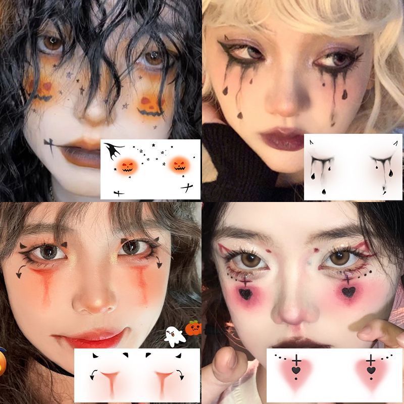 万圣节彩色纹身贴恶魔南瓜女巫腮红妆容眼角贴纸脸部可爱高颜值