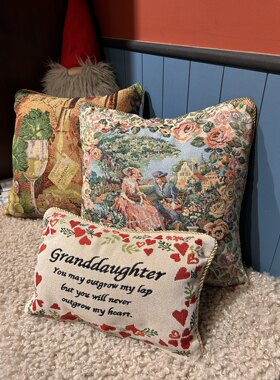 中古风格靠垫坐垫两用美式乡村欧式复古vintage布艺提花抱枕靠枕