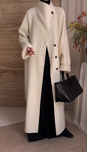 2026年早春新款时尚立领双面羊毛大衣女长款系带收腰显瘦羊毛外套