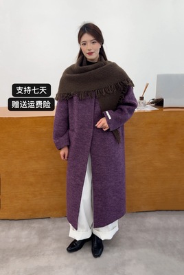 2025冬季加厚双面羊毛大衣女韩版中长款流苏针织披肩时尚羊毛外套