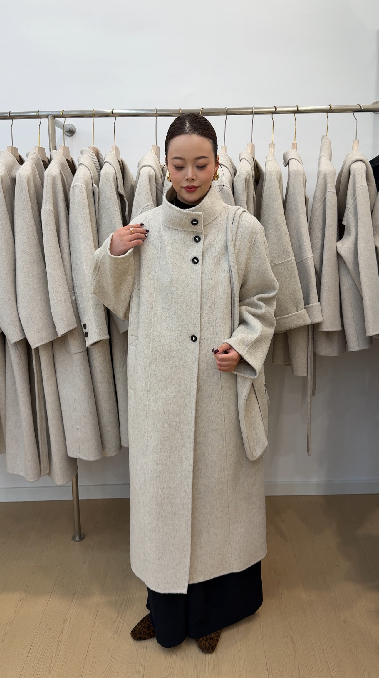 2025年冬季新款立领附带挎包双面羊毛大衣女中长款显瘦羊毛外套女