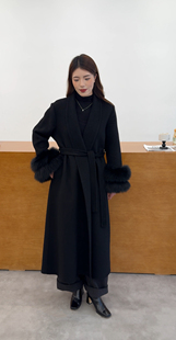 2025年新款高端双圈狐狸毛袖双面羊毛大衣女羊毛呢外套冬季女装厚