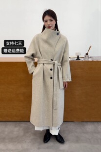 2026年早春款 显瘦羊毛呢外套女 气质立领斜扣双面羊毛大衣女中长款