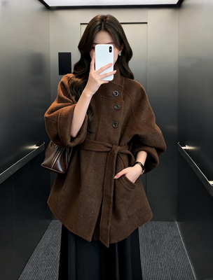 2025冬季新款立领双面羊毛大衣女短款收腰显瘦小个子羊毛呢外套女