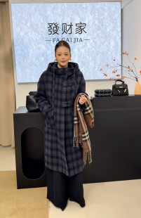 2025年冬季新款连帽格子双面羊毛大衣女中长款显瘦羊毛呢外套女