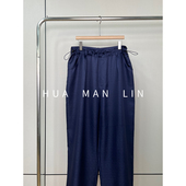 255779 腰部可抽绳蓝色大麦真丝桑蚕丝休闲长裤 朵姐臻选
