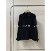 翻领40姆米重磅真丝桑蚕丝黑色上衣8079 朵姐臻选