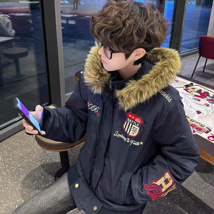 美式 高街徽章刺绣座山雕棉服男女秋冬加厚保暖可拆卸毛领棉服夹克