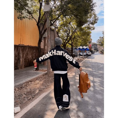 国潮牌字母贴皮刺绣棒球服外套