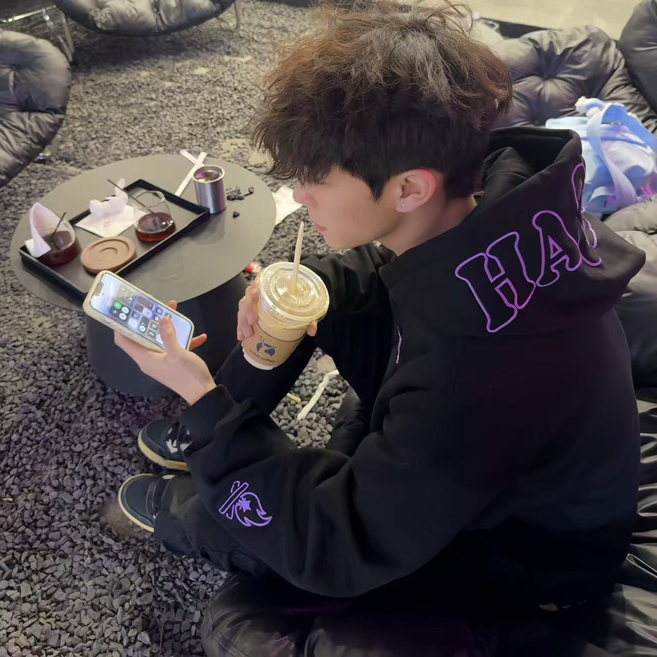 美式字母火焰刺绣重磅连帽卫衣