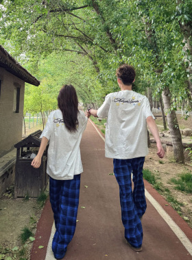 美式潮牌星星字母刺绣短袖T恤男女情侣款夏季宽松圆领白灰色上衣