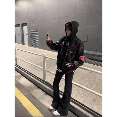 国潮高街风徽章刺绣拼接夹克