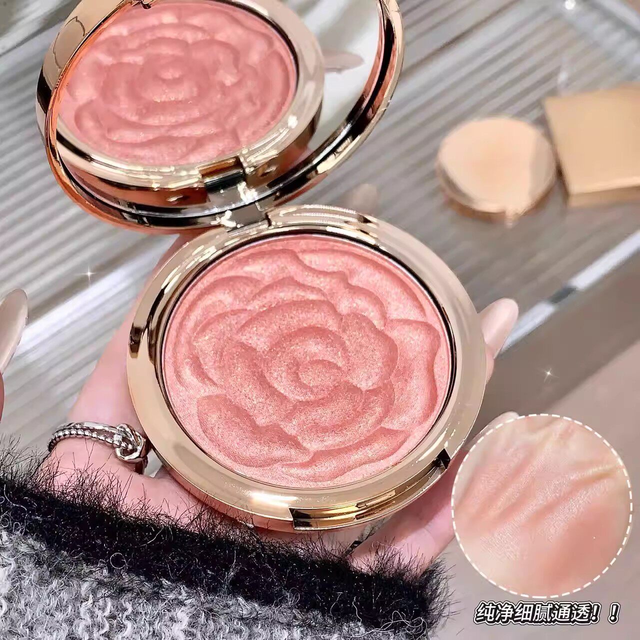 kakashow浮雕玫瑰花瓣腮红高光修容一体盘女胭脂自然提亮网红爆款