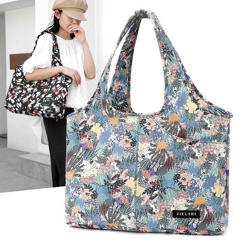 时尚大包包女托特包2024新款百搭大容量轻便尼龙布单肩旅行手提包