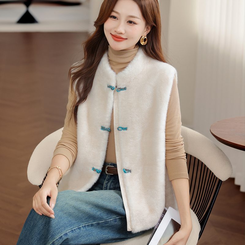 新中式国风立领皮草马甲女高级感秋冬新款环保水貂毛外穿背心马夹