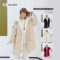 300斤遮肉保暖派克服加厚外套胖莹莹大码女装冬季连帽过膝羽绒服