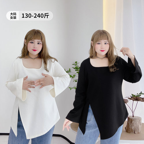 A字遮肉T恤衫时尚设计感开叉甜美