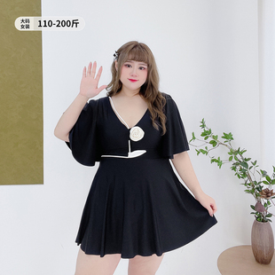 花朵性感连体裙式 女装 泳衣 胖莹莹大码 v领显瘦遮肚子泡温泉游泳装