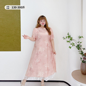 300斤改良旗袍裙胖莹莹特大码 盘扣气质碎花蕾丝连衣裙 女装 新中式