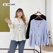 韩系设计感正肩上衣胖莹莹大码 气质v领收腰通勤风衬衫 女装 秋长袖