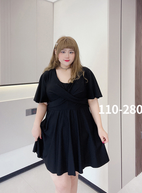 280斤胖仙女莹莹大码女装胖mm设计感小个子显瘦保守裙式连体泳衣