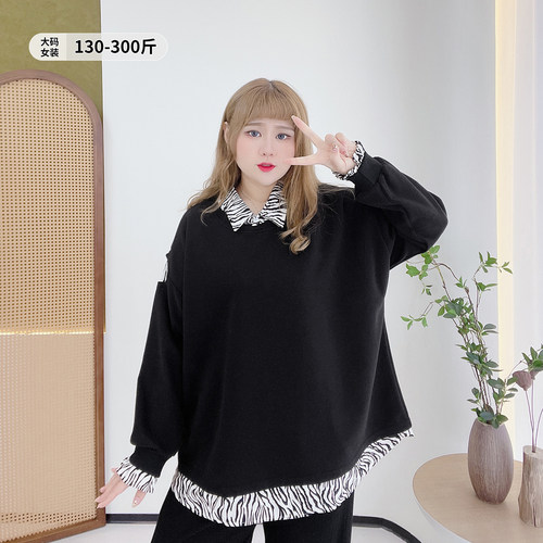 加绒假两件卫衣时髦遮肉设计感潮