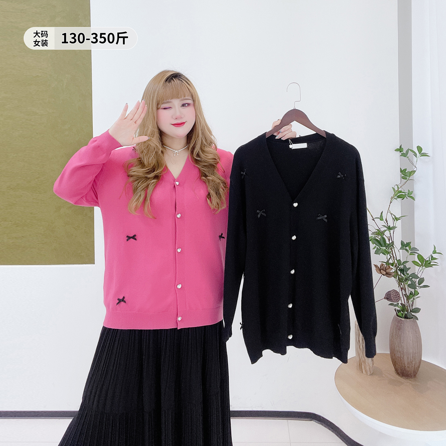 350斤遮肉显瘦减龄蝴蝶结针织衫