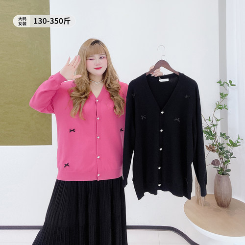 300斤遮肉显瘦减龄蝴蝶结针织衫