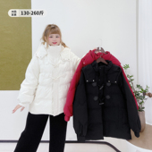 冬季 牛角扣羽绒服胖莹莹大码 女装 休闲风宽松连帽加厚保暖纯色外套
