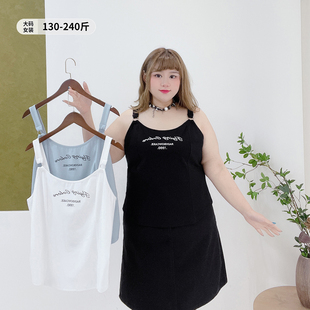 女裝 甜酷風(fēng)時尚 印花打底衫 胖仙女瑩瑩大碼 設(shè)計感顯瘦純色吊帶背心