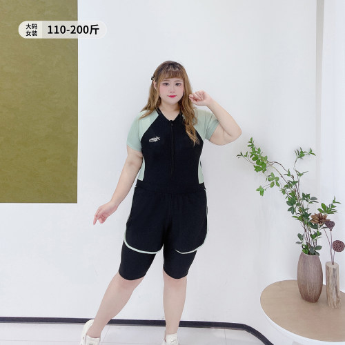 韩版休闲撞色显瘦平角裤连体泳衣