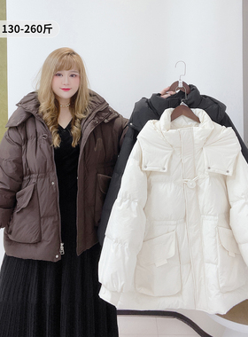 韩系立领加厚外套胖莹莹大码女装冬季保暖简约收腰显瘦连帽羽绒服