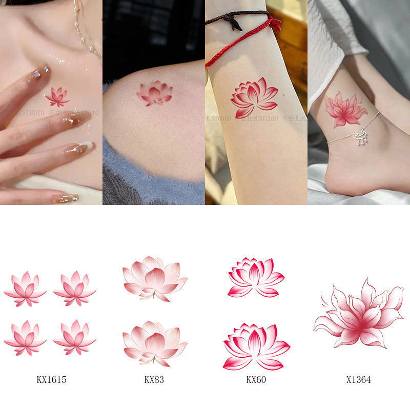 国风好运莲莲彩色纹身贴防水持久唯美小清新手腕锁骨脚踝仿真花朵,家居饰品,其他贴饰,淘宝优惠券,粉丝福利购,淘宝优惠卷