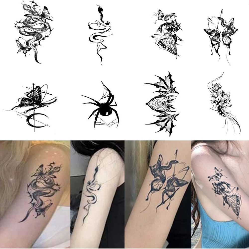 草本纹身贴半永久可洗学生蝴蝶蛇ins 暗黑系防水女款社会花臂贴纸