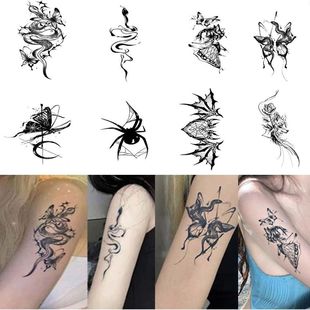 草本纹身贴半永久可洗学生蝴蝶蛇ins 社会花臂贴纸 暗黑系防水女款