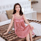 胖Mm冰丝睡衣女式 宽松睡裙200斤夏天5XL 中年无袖 特加大码 背心夏季