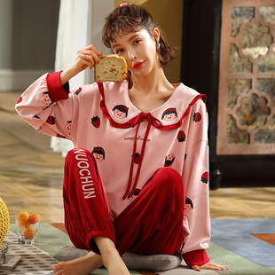 6XL春秋季 睡衣女200斤胖mm宽松肥婆娃娃领全棉家居服5XL 纯棉大码